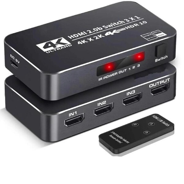 ESTONE HDMI Switch 4K@60Hz, 3 Port HDMI 2.0 Switcher Selector 3 in 1 Out HDMI Switch with IR Remote Control, Supports 4K HDR10 HDCP 2.2 3D Dolby for Nintendo Switch,Xbox PS5/PS4,Fire Stick and More