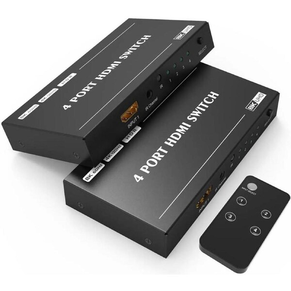 ESTONE HDMI Switcher with Remote Control, 8K 4K 120hz Ultra HD 8K High Speed 48Gbps Directional HDMI Switch 4in 1out 8K@60Hz 4K@120Hz Switcher Converter Compatible with Xbox PS5 Projectors Monitors