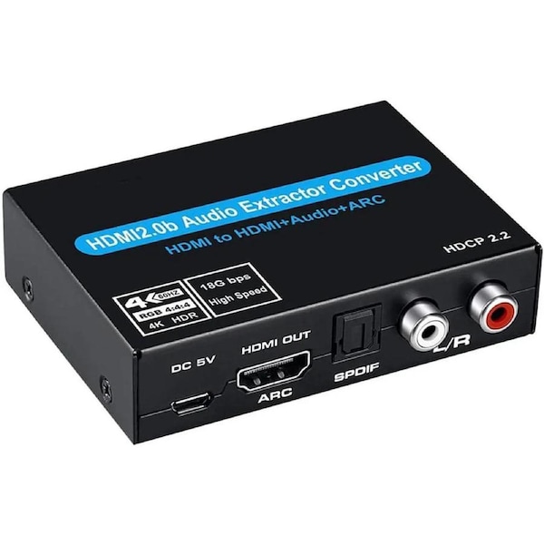 ESTONE 4K HDMI Audio Extractor,HDMI to HDMI + Optical Toslink(SPDIF) + RCA(L/R) Stereo Analog Outputs Video Audio Splitter Converter Support 4k 60Hz 3D 1080P,Black