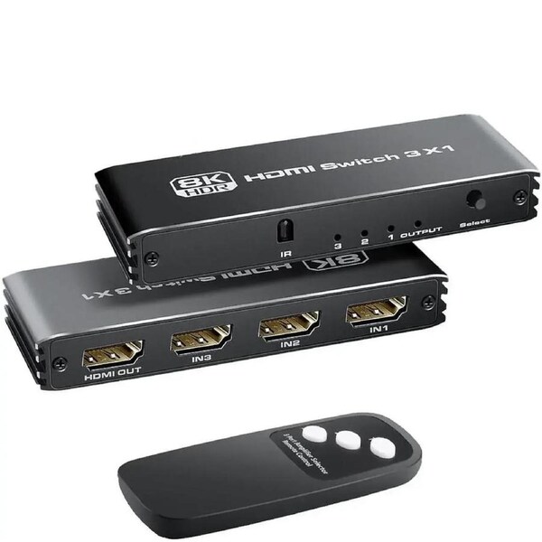 HDMI 2.1 Switch Ultra HD 8K60hz HDMI Switcher 3 in 1 Out HDMI Switch Supports 8K@60Hz/ 4K@120Hz 48Gbps Compatible with Switch/Switch OLED PS5/4 Xbox Ro-ku Apple-TV Fire TV