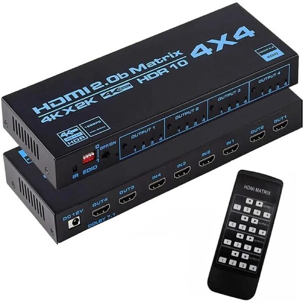 4K@60Hz HDMI Matrix Switch Splitter 4 in 4 Out with Remote, 4x4 HDMI Splitter Switcher 4K with EDID Extractor, Support 4K,3D, 1080p,HDCP2.2, HDR 10 for PS4,Xbox,Fire Stick,etc