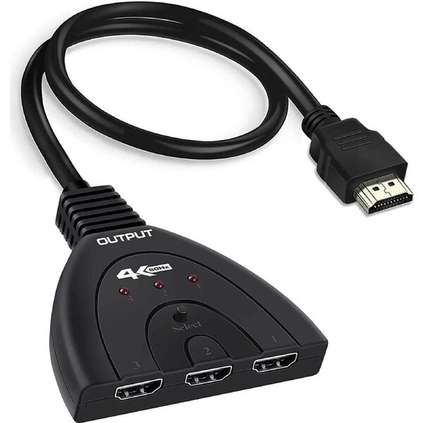 HDMI Switch 4K@60Hz with Pigtail Cable, ESTONE HDMI Switcher 3 in 1 Out, 3 Port HDMI Hub Selector, Supports 4K, 3D, HDCP, HDMI 2.0, HDR Compatible with PS5/4/3 HDTV Blu-Ray Fire Stick