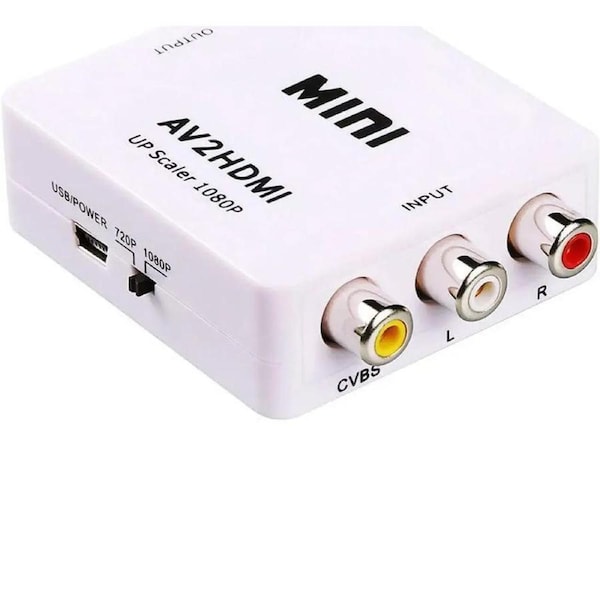ESTONE 3RCA Composite CVBS AV to HDMI Video Audio Converter Adapter Mini Box Support 1080P PAL/NTSC with USB Charging Cable for PC Laptop Xbox PS4 PS3 TV STB VHS VCR DVD,White