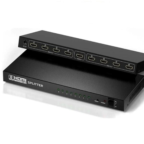 ESTONE Hdmi Splitter 1 in 8 Out Powered Hdmi Video Splitter with AC Adaptor Duplicate/Mirror Screen Monitor Supports Ultra HD 1080P and 3D Resolutions (1 Input to 8 Outputs)