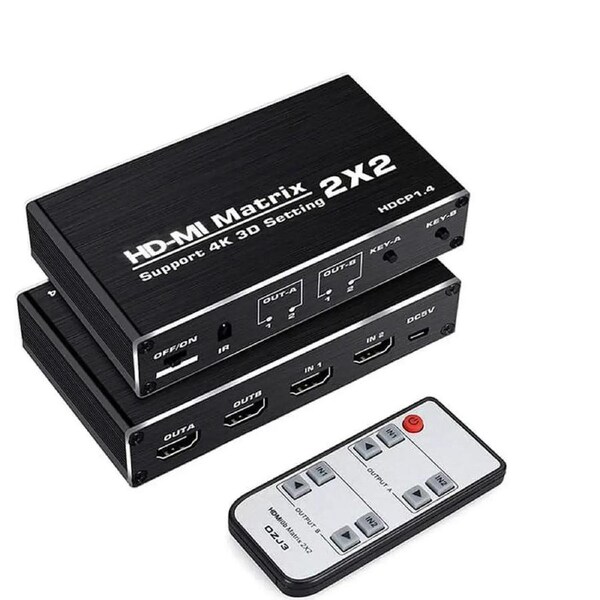 ESTONE 4K HDMI Matrix Switch 2 X 2, Switcher Ultra HD Supports Up to 4K @ 60Hz IR, HDR, HDMI 2.0b, HDCP 1.4 , 3D,1080P,YUV 4:2:0- Remote Control (OZJ3)