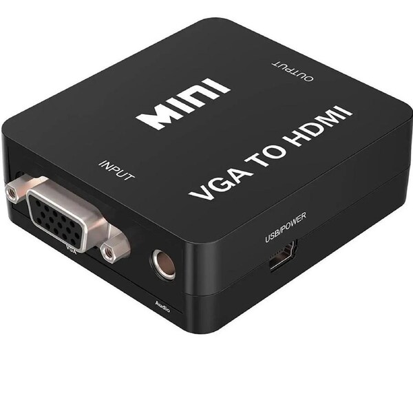 ESTONE Mini 1080p VGA to HDMI Converter Adapter With Audio Cable VGA2HDMI Adapter Connector with Micro USB and 3.5mm Audio Port Cable for PC/Laptop/DVD - Black