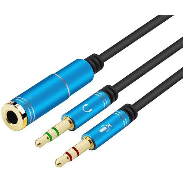 ESTONE (2 Pack) 3.5mm 4 Pin Female to 2x3.5mm 3 Pin Male Headphone Converter Head Audio Splitter Y Adapter Cable, 0.3M 1FT (Blue)