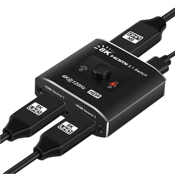 ESTONE 2 in 1 Out HDMI 2.1 Switch 4K@120Hz, 2-Port HDMI Switcher -8K@60Hz, 1080p@120Hz, HDR, UHD, 48Gbps- HDMI 2.1 Adapter 2 Input 1 Output for X-Box PS5 PS4 Blue-ray Player Monitors (OZ8Q2B)