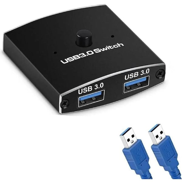 USB 3.0 Switch Selector, Bi-Directional 2 in 1 Out / 1 in 2 Out USB Switcher for 2 Computers Share 1 USB Devices, Mouse, Keyboard, Scanner, Printer, Etc, 2 USB3.0 Cables Included