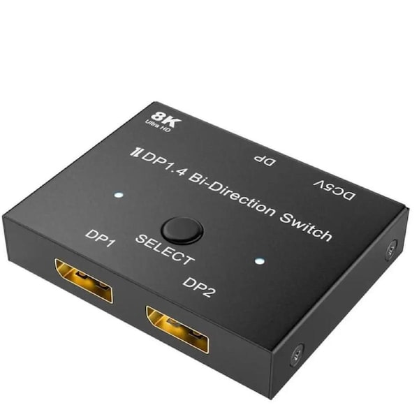 DisplayPort Splitter 8K Displayport 1In 2Out/2In 1Out Bi-Directional DP 1.4 8K@30Hz 4K@120Hz to 8K DP1.4 1440P@165Hz Directional Converter Switch Multi Screen Transfer