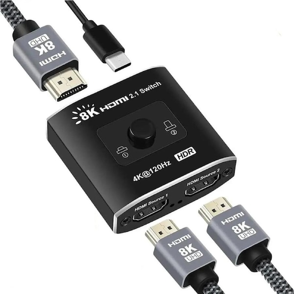 HDMI 2.1 Switch,ESTONE 4K@120Hz HDMI Switcher Ultra HD 8K HDMI Switch 2 in 1 Out, 48Gbps HDMI Hub Support HDR 8K@60Hz, 4K@144Hz, 2K@240Hz for PS4/PS5 Xbox Roku Apple TV Fire Stick (OZ8Q2B)