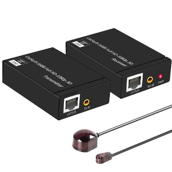 ESTONE HDMI Extender 200ft 60m with IR Remote Control Function 1080p HDMI to RJ45 Network Repeater Over Single Cat5e Cat 6 LAN Cable