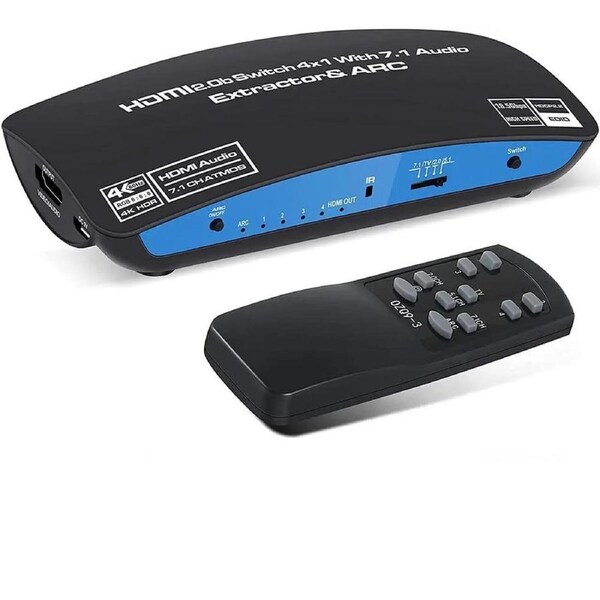 4K 60Hz HDMI 2.0 Switch 4 in 1 Out with Audio Extractor (HDMI, 3.5mm AUX,Toslink, 7.1CH atmos Audio Out) and ARC, Support Remote/HDCP2.2/1080P/3D for TV 4K Home Theater - OZQ9-1
