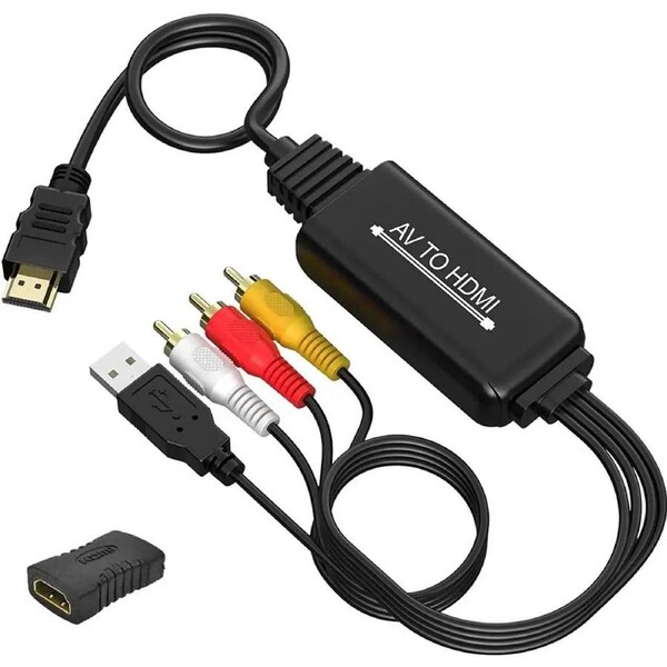 RCA to HDMI Converter AV to HDMI Adapter Composite/CVBS to HDMI Video Audio Converter, Widely Compatible with Various RCA Equipment for N64, PS2, PC, Laptop, VHS, VCR, Camera DV ect.