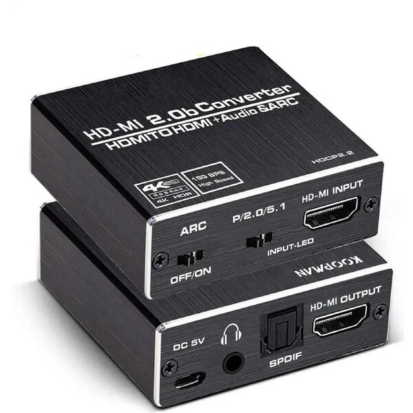 Aluminum Shell HDMI Audio Extractor Splitter Converter, 4K 60Hz HDMI to HDMI +Optical TOSLINK SPDIF +3.5mm AUX Audio Adapter Supports HDMI 2.0,18Gpbs Bandwidth,Dolby Digital/DTS,PCM HDR10,(OZV8-1)