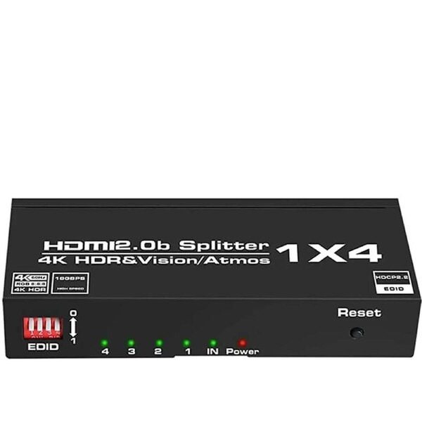 ESTONE 4K HDMI Splitter 1x4,4K 60Hz HDMI Splitter 1 in 4 Out Support EDID, 3D, HDCP2.2, HDR, 4K@60Hz, 1080P@144Hz, RGB 8:8:8, Dolby for Game Xbox PS5 1080p 140Hz Roku