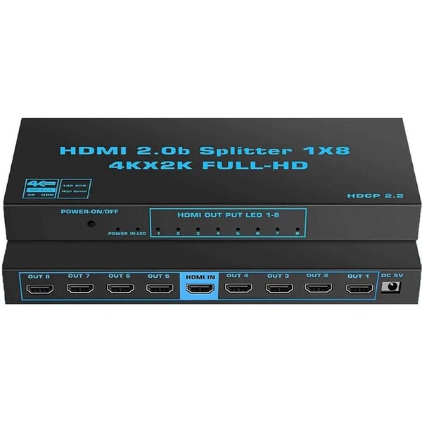 1x8 HDMI Splitter, ESTONE 4K@60Hz HDMI2.0b Splitter 1 in 8 Out Audio Video Distributor Box with Power Adapter, Support 3D HDCP2.2, RGB 4:4:4, 18.5Gbps for Xbox, PS5, Fire Stick, Roku