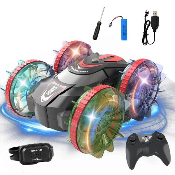 HOLALA Amphibious RC Car 4WD Gesture Control Rotation-Clear Red