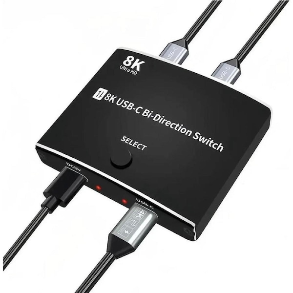 USB C Switch Bi-Directional Switcher 1 in 2 Out/2 in 1 Out USB Switch Selector 2 Computers Share 1 Devices USB KVM Switch 8K@60Hz Video 10Gbps Data Transfer 100W Charging USB-C Cables Included
