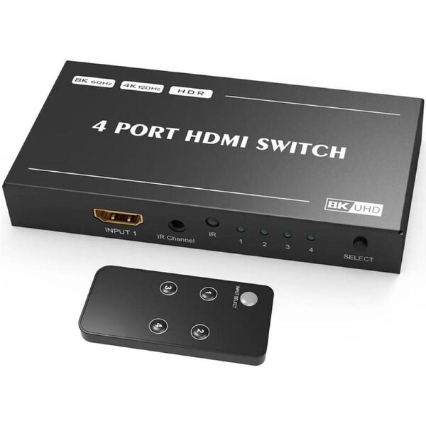 ESTONE HDMI Switcher with Remote Control, Ultra HD 8K High Speed 48Gbps Directional Switch Only 4in 1out 8K@60Hz 4K@120Hz Splitter Converter (8K)