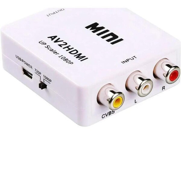 ESTONE 3RCA Composite CVBS AV to HDMI Video Audio Converter Adapter Mini Box Support 1080P PAL/NTSC with USB Charging Cable for PC Laptop Xbox PS4 PS3 TV STB VHS VCR DVD,White