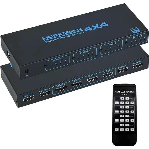 4x4 HDMI Matrix Switch 4K - 4K 30Hz YUV 4:2:0, 10.2Gbps, Control via Remote, 4 in 4 Out Video Matrix Switch (OZJ7)