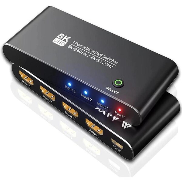 ESTONE Aluminum Shell HDMI 2.1 Switch 8K Directional 8K@60Hz 4K@120Hz 1440P@165Hz 1080P@240Hz 3in 1out High Speed 48Gbps eARC Converter Compatible with Xbox X PS5