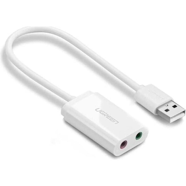 ESTONE USB Audio Adapter External Stereo Sound Card with 3.5mm Headphone and Microphone Jack for Windows Mac Linux PC Laptops Desktops PS5, White