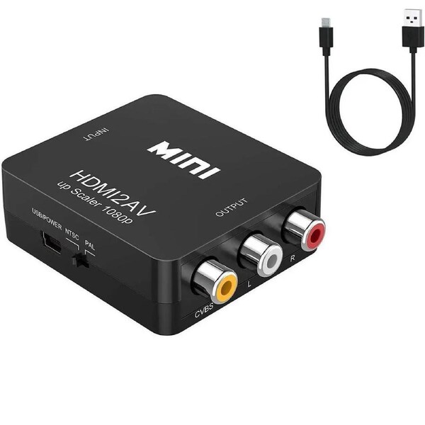 ESTONE 1080P HDMI to 3RCA CVBs, HDMI to AV, HDMI to RCA, Converter Adapter Supporting PAL/NTSC with USB Charging Cable for PC Laptop Xbox PS4 PS3 TV STB VHS VCR Camera DVD (Black)