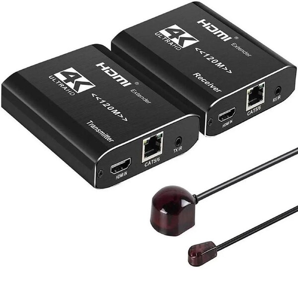 ESTONE 4K HDMI Over Ethernet CAT5e/CAT6/CAT7 Extender, Extender RJ45 4K@30Hz Upto 393 Ft Full HD POC Transmitter & Receiver IR Loop Out (OZD17/D18)