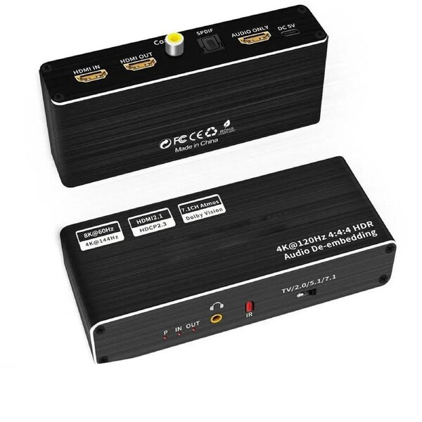 ESTONE 8K HDMI Audio Extractor Splitter, HDMI to HDMI + Optical Toslink SPDIF + 3.5mm Audio Jack + Coaxial + 7.1Ch HDMI Audio
