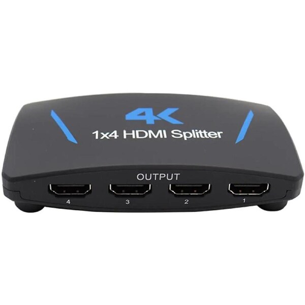 ESTONE 4K 1x4 HDMI Splitter, One in Four Out Powered 4way HDMI Splitter Audio Video Distributor Amplifier with Power Adapter, Support 4Kx2K@30Hz 3D HDCP1.4b HDCP1.4