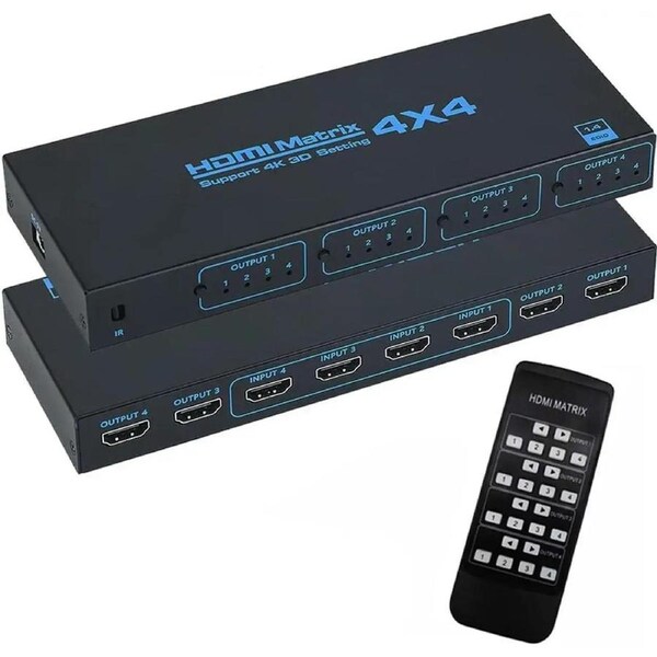 4K HDMI Matrix Switch 4 X 4 ,4 in 4 Out Video Switcher Splitter with IR Remote Controller,Support 4K@30Hz 3D 10.2Gbps, HDMI 1.4, 1080P@60Hz, 3D, YUV 4:2:0