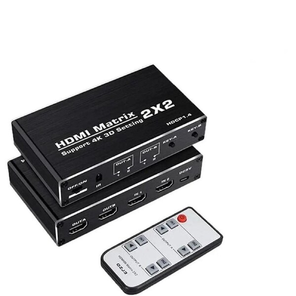 2 in 2 Out HDMI Matrix,ESTONE 4K@60Hz 2x2 HDMI Matrix Switch with IR Remote Control, Support HDMI 2.0b, HDCP1.4, HDR, Ultra HD 4K, 3D (OZJ3)