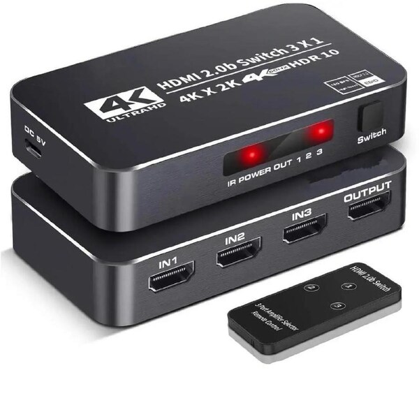 ESTONE HDMI Switch 4K 60Hz, HDMI Splitter 3 in 1 Out, HDMI2.0 Switch Support 4K@60Hz 18Gbps for Xbox Series PS5/4/3 HD TV Monitor Projector - OZQ2-2