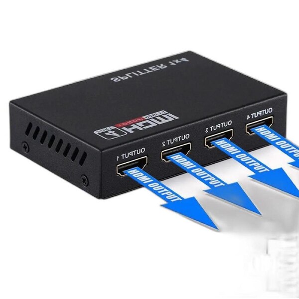 ESTONE 1X4 HDMI Splitter, HDMI Splitter 1X4 Out Video Converter with Full HD 1080P 4Kx2K@30Hz and 3D Resolutions