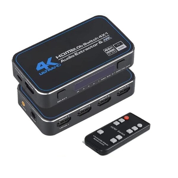 HDMI Switcher Audio Extractor with Optical 3.5mm Stereo Audio Out, 4x1 HDMI Selector 4 In 1 Out with IR Wireless Remote Control for Fire Stick, Xbox, PS3/4, Roku, Apple TV and DVD Players ect - OZQ4