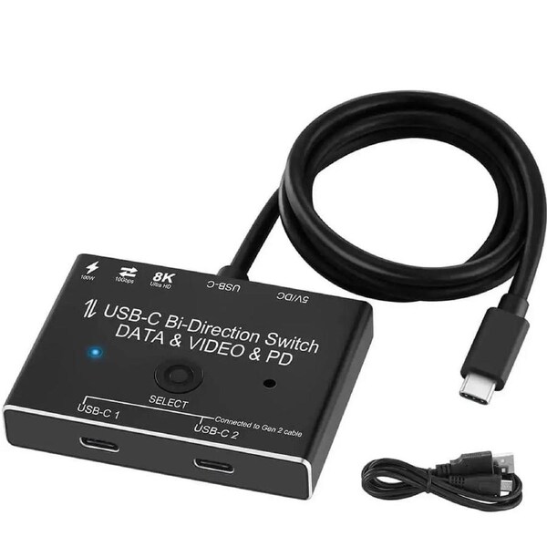 USB-C Switch Upgrade Version Supports 4K@120Hz 8K@30Hz Video / 10Gbps Data Transfer / 100W Charging Compatible with Thunderbolt Device, Black