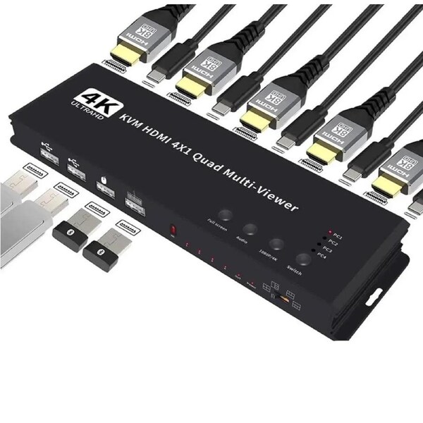 HDMI Multi-Switcher 4X1, HDMI Quad Multi-Viewer 4 in 1 Out HDMI Switcher 4K@30Hz HDMI Seamless IR Control 3D Support 5 Modes for PC/STB/DVD