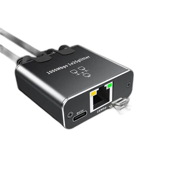 Ethernet Splitter [2 Devices Simultaneous Networking], Gigabit RJ45 Ethernet Splitter 1 to 2, 1000Mbps Network Extension Connector with USB Power Cable, 8P8C Extender Plug for Cat5/5e/6/7/8 Cable