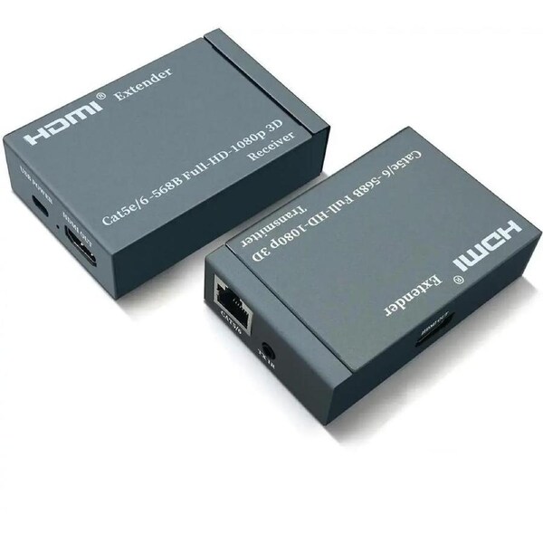 ESTONE 60m/190ft 1080P HD HDMI Network Extender Over Single Cat5e/6 Ethernet Cable with IR Remote Control