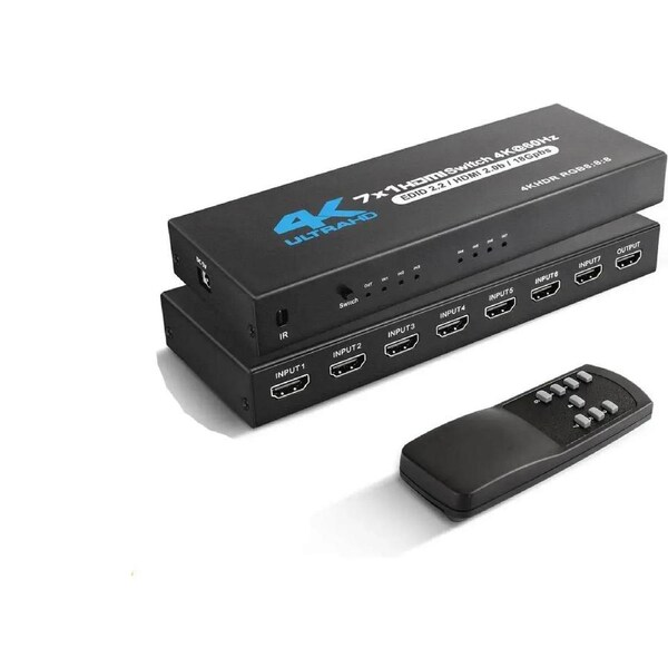 4k HDR HDMI Switch with IR Remote Control, 7 Ports HDMI 2.0 Switcher Selector , Supports HDCP 2.2 4K@60Hz UltraHD HDR10 3D HD1080P Dolby DST, HDMI Splitter for PS4 Xbox Fire Stick