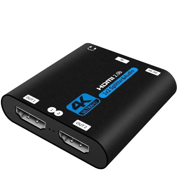 ESTONE 4K@60HZ HDMI Splitter 1 in 2 Out with Audio Extractor, HDMI Splitter 1 to 2 Amplifier for Full HD HDMI 2.0 1080P/ 3D/ 4K for Xbox PS4 PS3 Fire Stick Roku (OZF6-1)