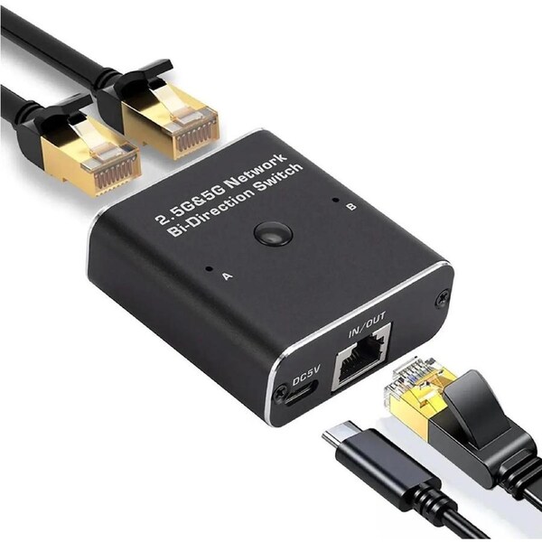 ESTONE Ethernet Switch, 2 Port Internet and Extranet Network Switch 2.5/5 Gigabit Ethernet Switch Splitter 1 to 2 1000Mbps High Speed, Office Splitter Adapter for Cat5/5e/6/7/8 Cable