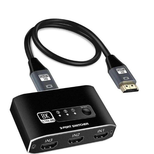 HDMI Switch 8K@60HzUpgraded3 in 1 Out HDMI Splitter, 3 Port Hdmi Switcher Box Supports Full HD 8K 4K 1080P 3D,Multi Port HDMI Switcher Selector 2.1 HDMI Switch for Xbox PS3 4 5 TV Gaming Mac Roku