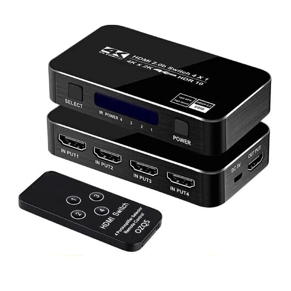 HDMI Switcher, 4x1 HDMI Selector 4 In 1 Out with IR Wireless Remote Control for Fire Stick, Xbox, PS3/4, Roku, Apple TV and DVD Players ect Support 4K*2K(3840*2160) 3D Ultra HD - OZQ5