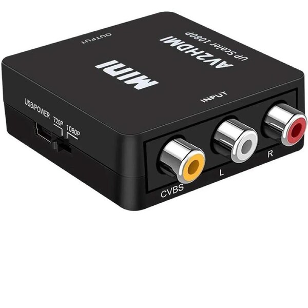 ESTONE RCA to HDMI, 1080P Mini RCA Composite CVBS AV to HDMI Video Audio Converter Adapter with USB Charging Cable for TV/PC/PS3/Blue-Ray DVD STB VHS VCR PS4 PS3 Camera DVD, Black