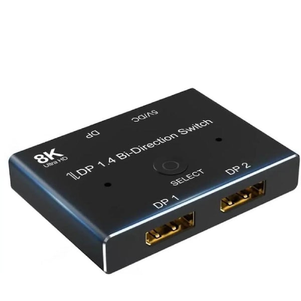 8K Displayport Splitter Switcher,ESTONE 8K@60Hz DP 1.4 Switcher, Two-Way DP Switch Selector Box 2x1 or 1x2, 4K@120Hz Manual Display Port Splitter 2 in 1 Out for Computer Monitor Projector TV