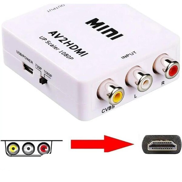 ESTONE AV to HDMI Converter RCA Composite CVBS to HDMI Video Audio Converter Adapter,Support 1080P with USB Charging Cable for TV/PC/PS3/Blue-Ray DVD , White