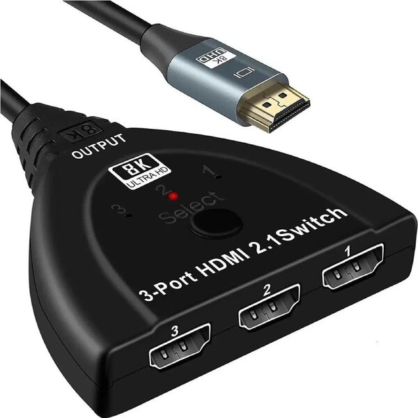 HDMI Switch 8K@60Hz with Pigtail Cable, ESTONE HDMI Switcher 3 in 1 Out, 3 Port HDMI Hub Selector, Supports 8K,4K, 3D, HDCP 2.3, HDMI 2.1, HDR Compatible with PS5/4/3 HDTV Blu-Ray Fire Stick (OZ8Q3-1)